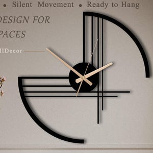 Orologio da parete in metallo di grandi dimensioni con motivo Line Art, arredamento moderno e minimalista nero, regali insoliti per l'ufficio in casa