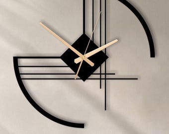 Modern Metal Large Wall Clock, Unusual Home Office Clocks, Minimalist Line Art Decor