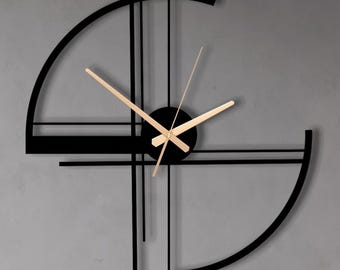 Large Geometric Metal Wall Clock: Modern Minimalist Art