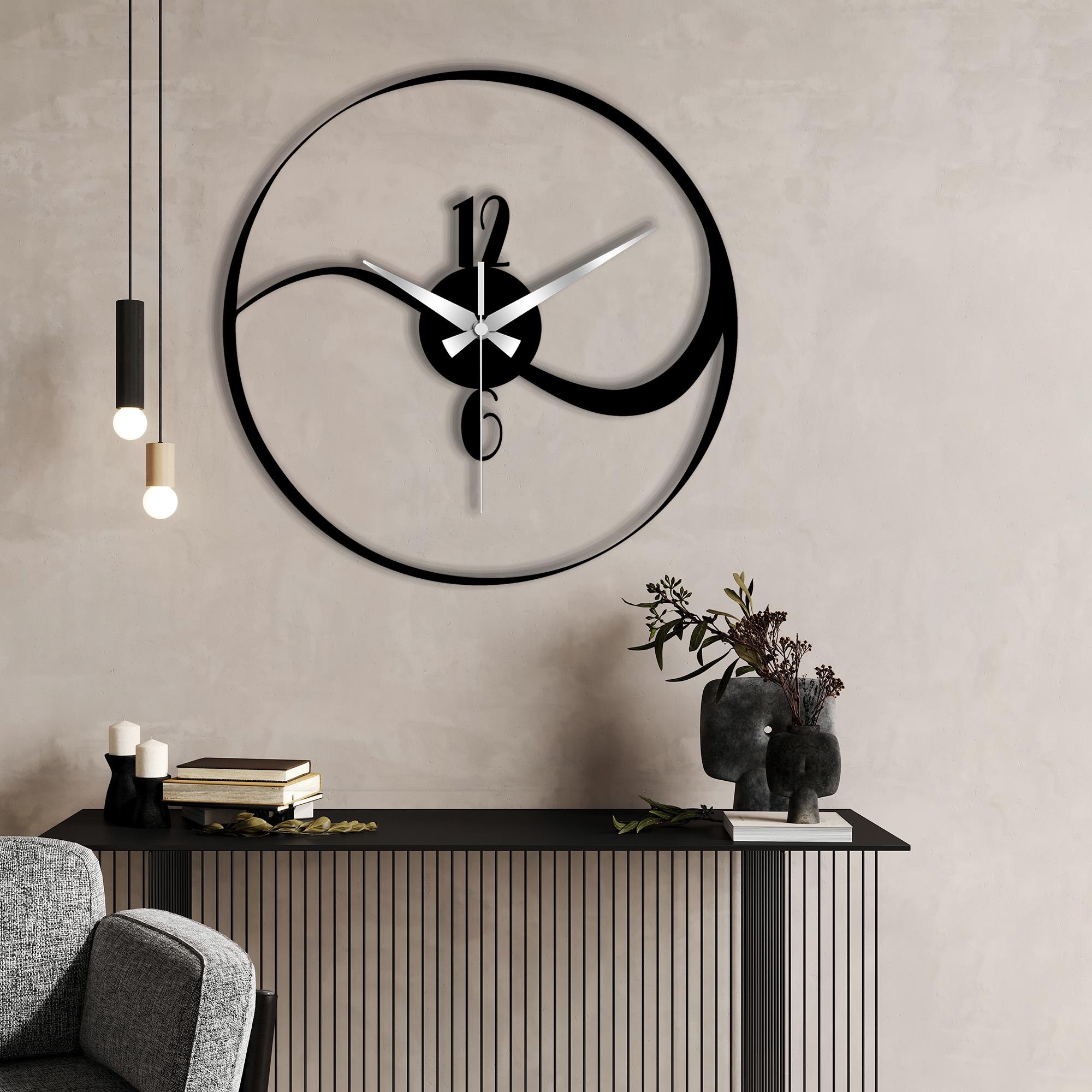 Large Black Metal Wall Clock: Abstract Modern Art, Silent Numerals - Etsy
