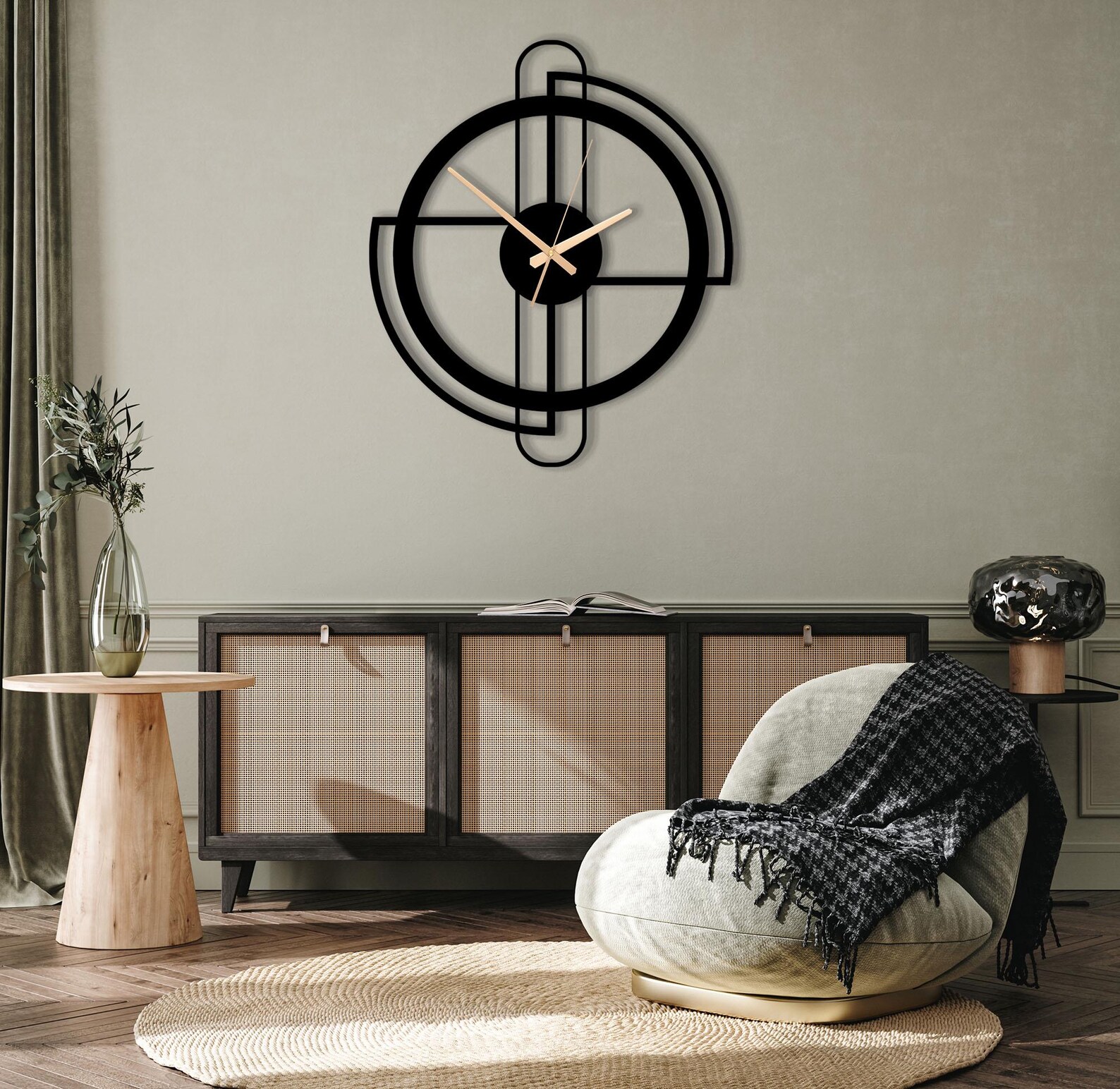 Modern Metal Wall Clock, Geometric Unusual Black Clocks, Minimalist ...