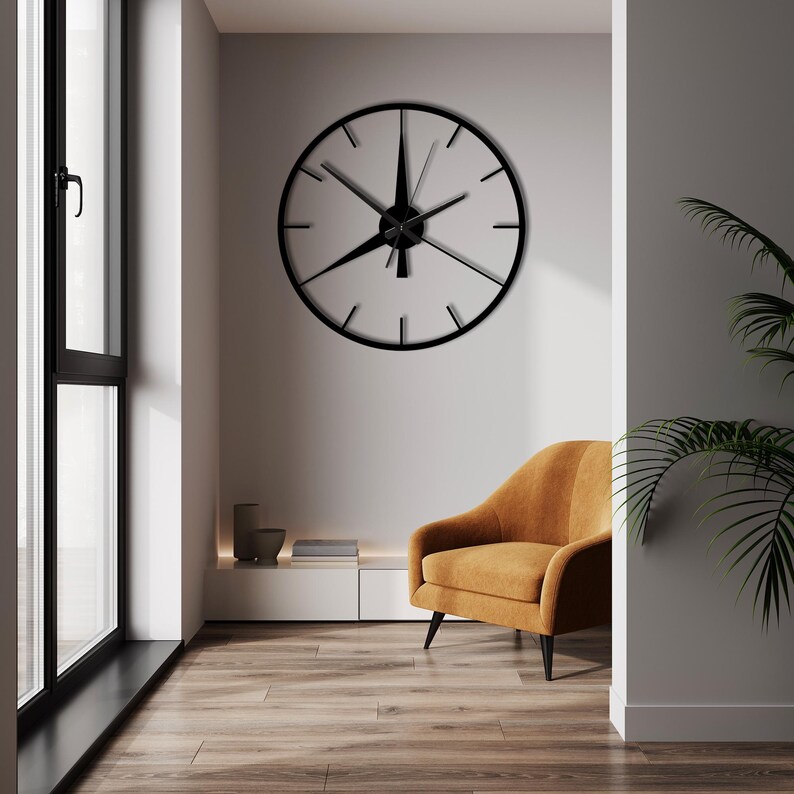 Large Minimalist Metal Wall Clock – Modern Silent Geometric Decor ...