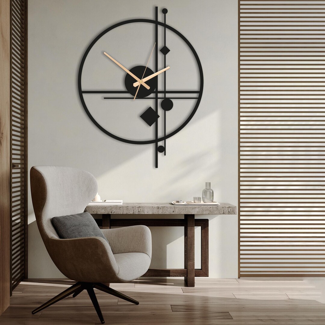 Geometric Metal Wall Clock: Modern Minimalist Art, Silent Movement ...