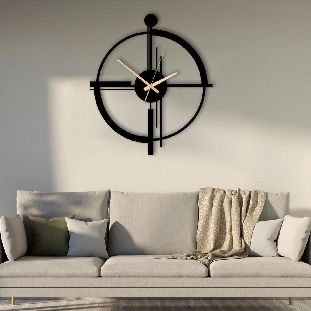 Modern Geometric Metal Wall Clock, Black Large Wall Clocks, Unusual ...