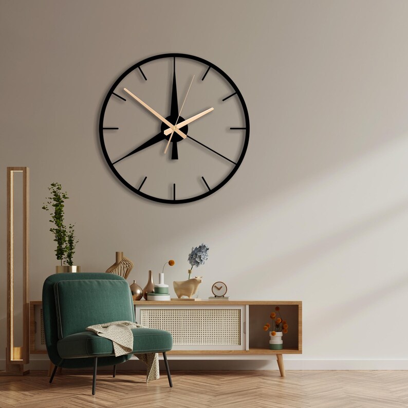 Large Minimalist Metal Wall Clock – Modern Silent Geometric Decor ...