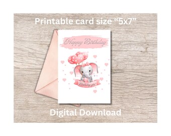 Carte d'anniversaire éléphant rose, Jolie carte d'anniversaire rose, Carte d'anniversaire,