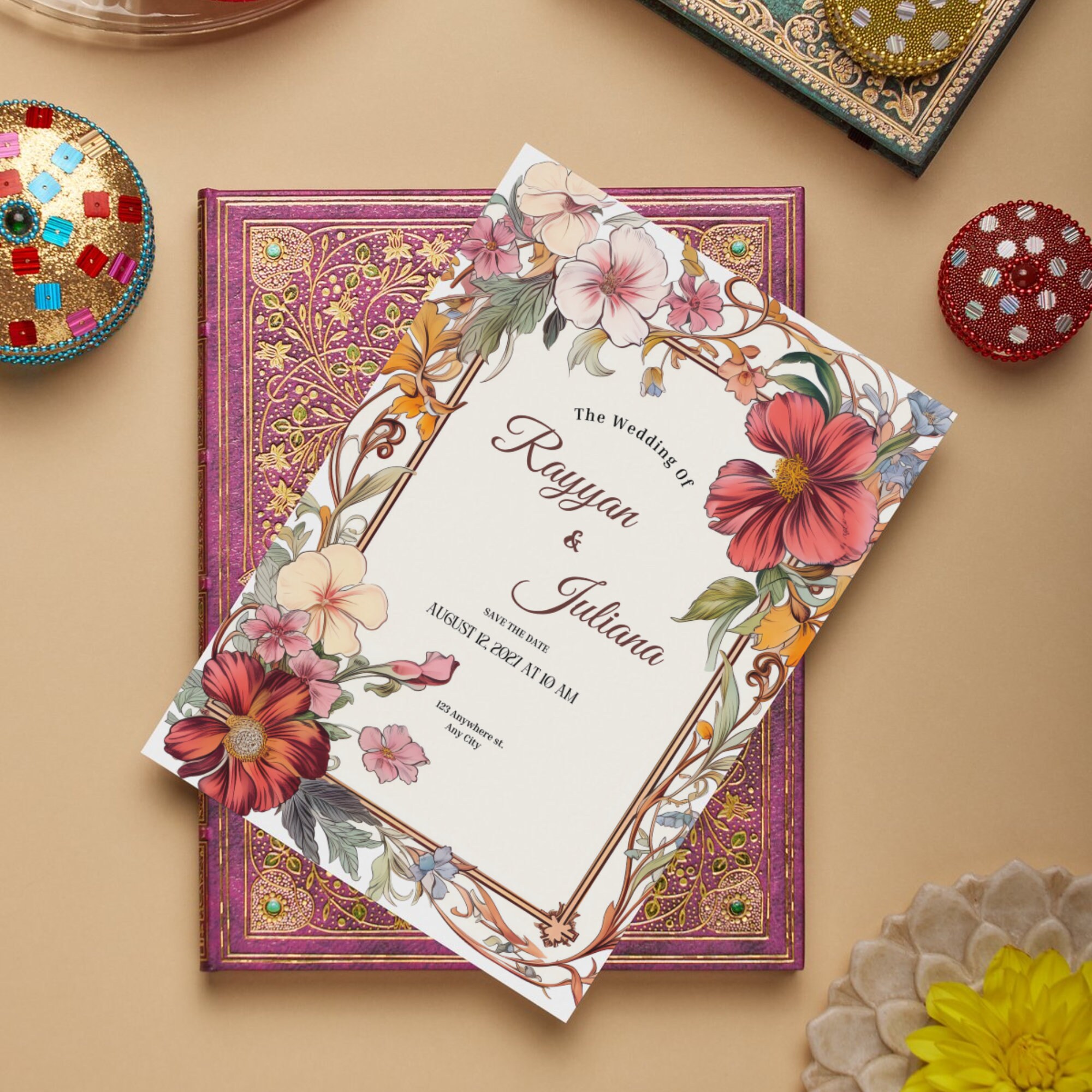 Garden Theme Wedding Invitation Template, Printable Wedding Invitation ...