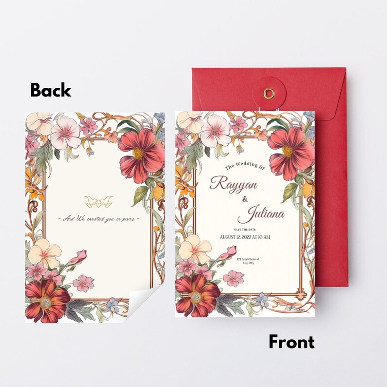 Garden Theme Wedding Invitation Template, Printable Wedding Invitation ...