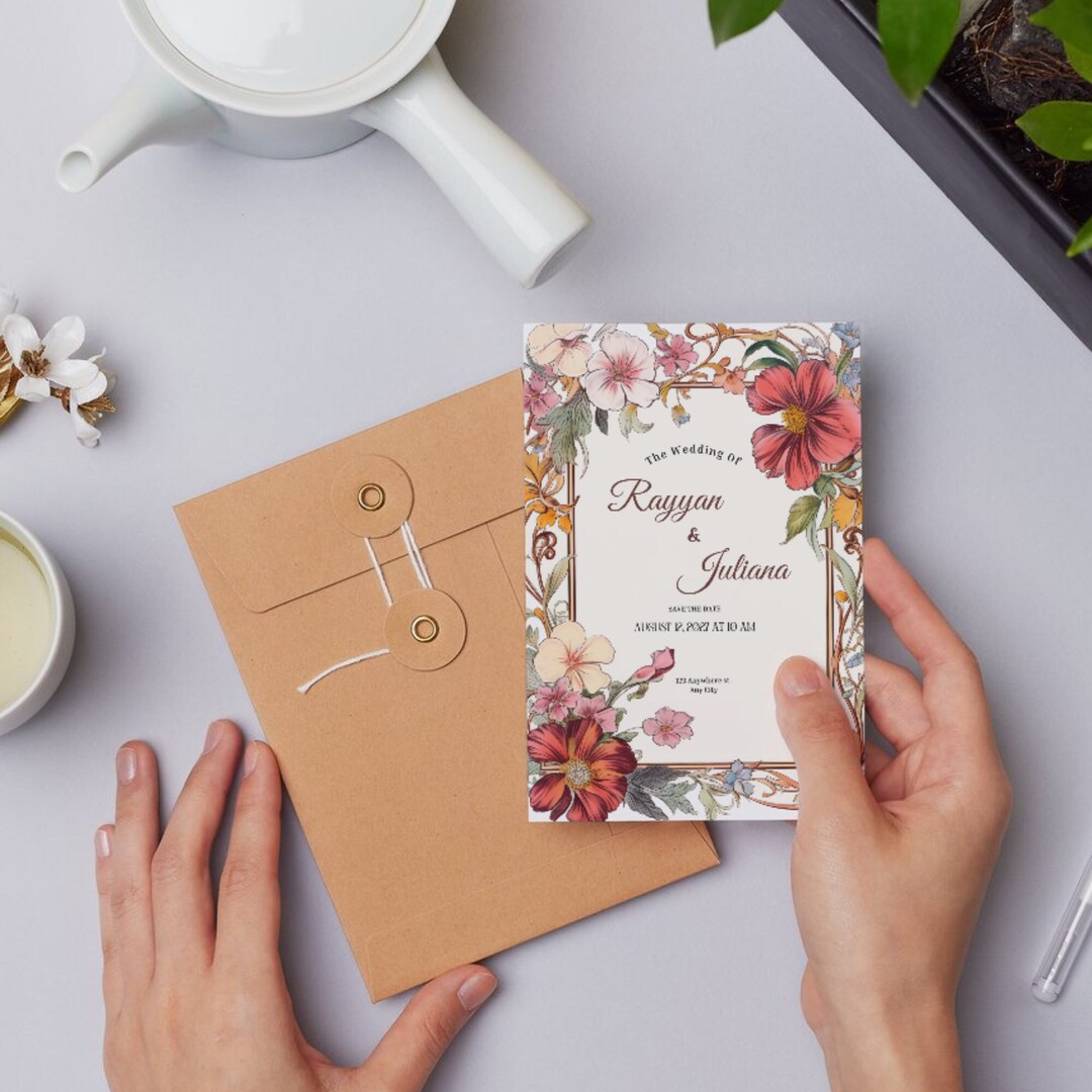 Garden Theme Wedding Invitation Template, Printable Wedding Invitation ...