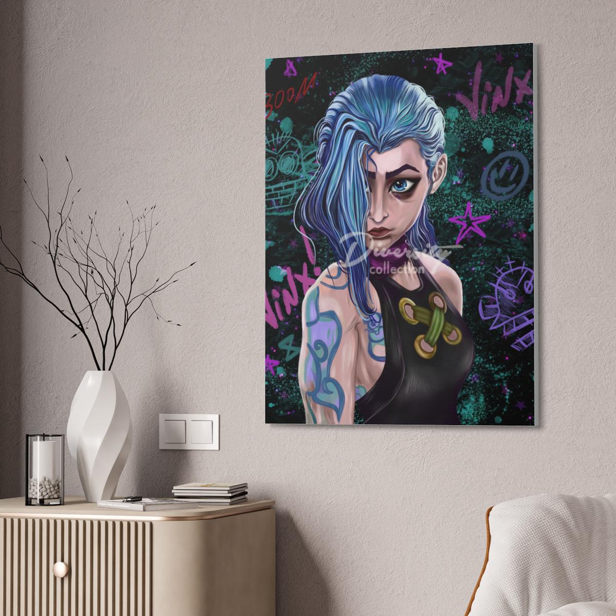 Punk Girl Printable Wall Art, Edgy Female Portrait Poster, Blue Haired Character Illustration, Instant Download Decor hand-drawn