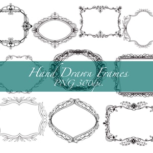 Conjunto de Molduras Digitais | Molduras Decorativas Desenhadas à Mão | 10 Elementos PNG | 300 DPI | Scrapbooking, Cartões, Convites, Arte para Imprimir