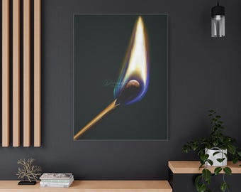 Match Wall Art | Digital art download | Burning Match on Dark Background – Hand-Drawn Digital Poster | 2500*3000PX | 400DPI | PNG