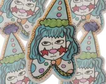 Sally der freche Clown Vinyl Aufkleber | Matt Aufkleber, Clown Aufkleber, Zirkus Aufkleber, Wasserflasche Aufkleber, Laptop Aufkleber