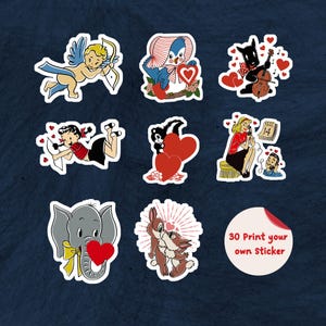 Digitale Retro Valentinstag Aufkleber Png Clip Art Retro Februar Aufkleber Bullet Journal Retro Liebe Aufkleber Blatt Png Bundle