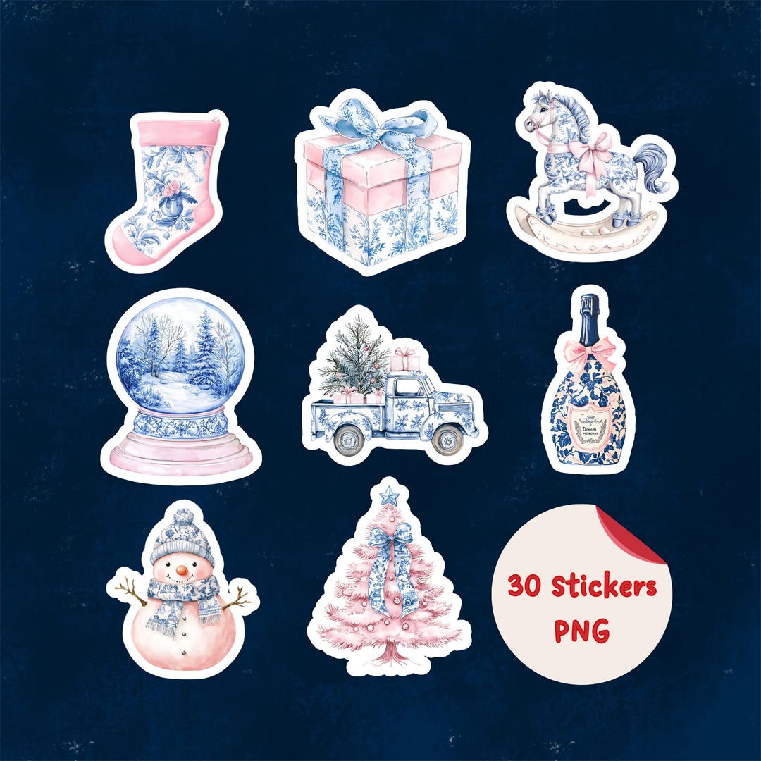 Blue Printable Png Stickers Christmas Pink Toile Chinoiserie Clip Art ...