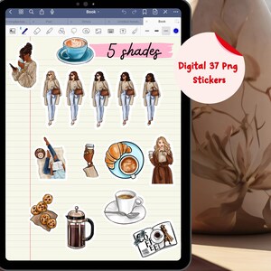 Imprima sus propias pegatinas de café Hoja de pegatinas digitales para amantes del café Pegatinas de galletas en formato PNG Pegatinas de buenas notas sobre café Pegatinas de planificador digital