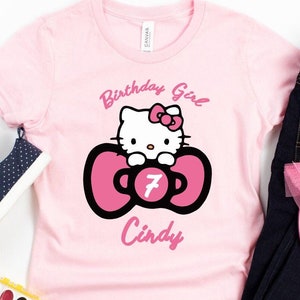 Custom Kitty Shirt, Birthday Girl Party Shirt, Hello Birthday Kitty, Hello Cat Birthday Tee, Personalized Kitty Birthday Shirt, Kawaii Shirt