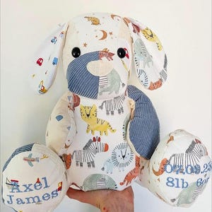 Memory Bear Keepsake Weighted from Baby Clothes, Personalized with Name and Birth Weight