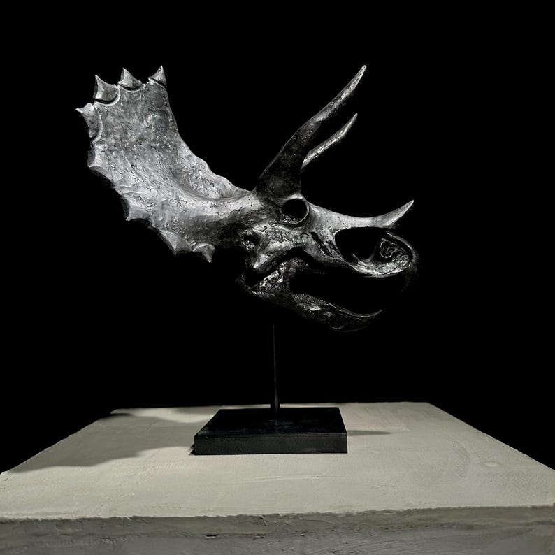 Black Triceratops Skull Resin Sculpture - Dinosaur Fossil Replica ...