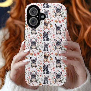 Bonita funda para teléfono con diseño floral de bulldog francés, funda para teléfono con diseño de flores de bulldog francés para Samsung iPhone Plus Pro Max compatible con MagSafe y delgada