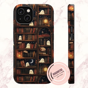 Étui pour téléphone bibliothèque Spooky Ghosts, Halloween Book Lover pour Samsung, iPhone 13 14 15 Plus Pro Max, option compatible MagSafe