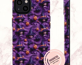 Halloween Witch Pattern Phone Case, Magical Spooky Pumpkin Cover for Samsung & Iphone 13 14 15 Plus Pro Max - MagSafe Compatible Option