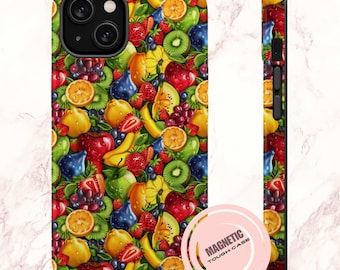 Colorful Fruit Collage Magnetic Tough Phone Case, Vibrant Fruit Design Phone Cover, Protective Case for iPhone&reg 13 14 15 Plus Pro Max