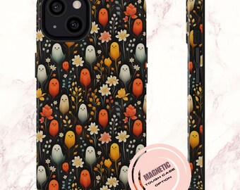 Boho Floral Geister Handyhülle, süße Halloween gruselige Blumen Handyhülle für Samsung, iPhone 13 14 15 Plus Pro Max MagSafe kompatible Option