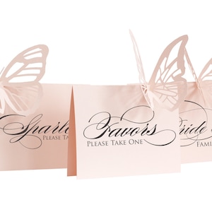 Plaque de faveurs de mariage - signalétique de mariage, neutre, papillon, plaque de réception, plaque de table, découpée au laser, gracieuse, belle, belle, raffinée, luxueuse