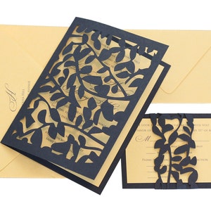 Leaf Lace Wedding Invitations unique, cutout, trellis wrap design with customizable colors image 1