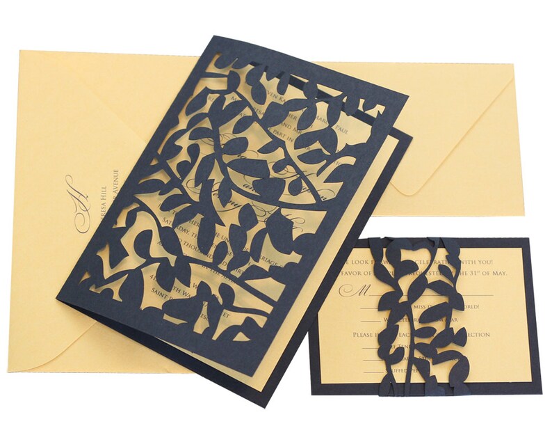 Leaf Lace Wedding Invitations unique, cutout, trellis wrap design with customizable colors image 1