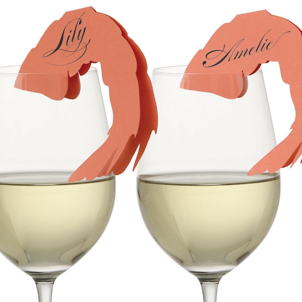 Shrimp Place Cards - ocean, sea, jumbo, cocktail, glass