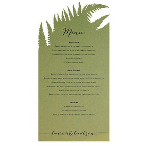 Fern Menu Cards - Accessoire de mariage unique, découpé, naturel
