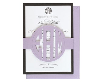 Circle Monogram Wedding Invitations - Initials, letters, bride, groom, last name, cutout