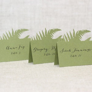 Fern Escort Cards place card, table number, wedding, woodland, nature, natural, outdoor, forrest, rustic, summer, spring, green moss image 2