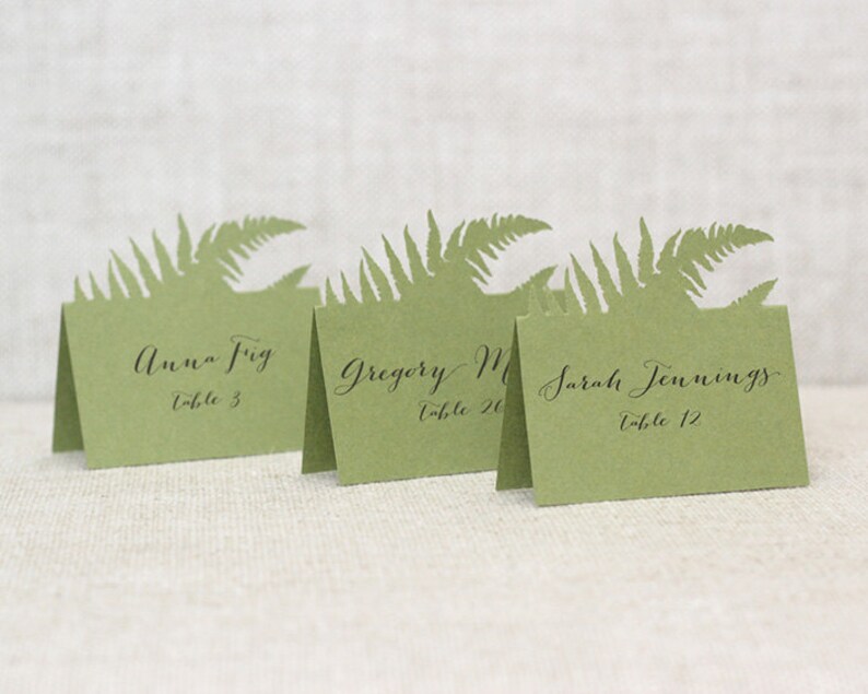 Fern Escort Cards place card, table number, wedding, woodland, nature, natural, outdoor, forrest, rustic, summer, spring, green moss image 2