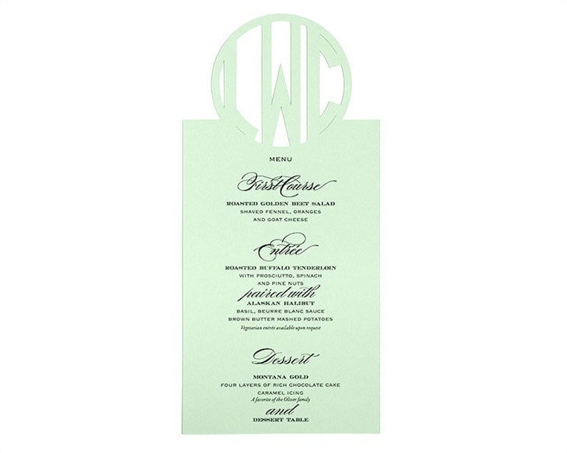 Roasted Monogram Circle Monogram Menu Cards - Cutout Initials on Colored Paper - Etsy