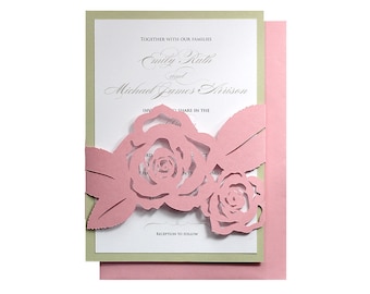 Rose Wedding Invitations - cutout rose flower wrap