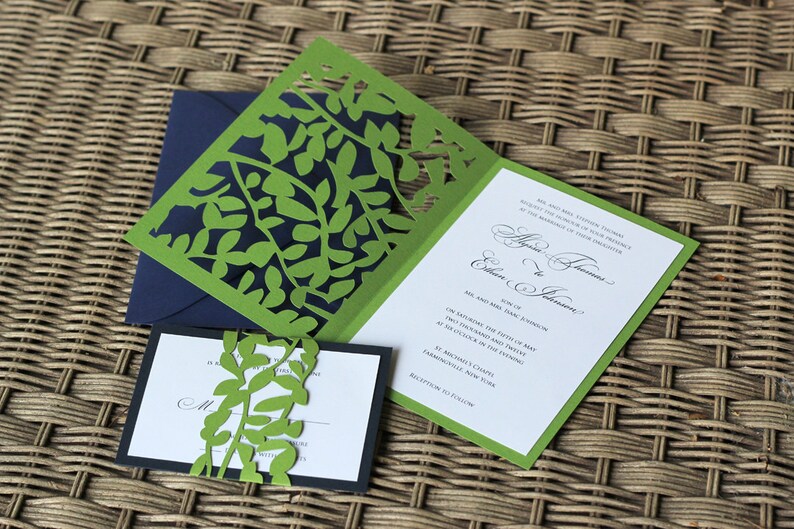 Leaf Lace Wedding Invitations unique, cutout, trellis wrap design with customizable colors image 3