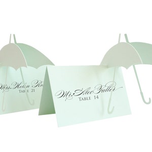 Umbrella Escort Cards wedding place card, baby shower, rain, gender neutral, cute, sweet, adorable, mint green, aquamarine, mint wedding image 2