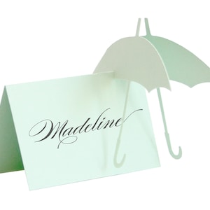 Umbrella Escort Cards wedding place card, baby shower, rain, gender neutral, cute, sweet, adorable, mint green, aquamarine, mint wedding image 1