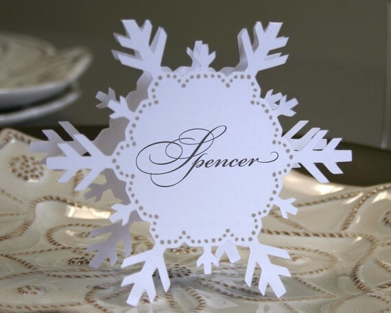 Items similar to Snowflake Place Cards (folded style) on Etsy