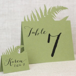 Fern Escort Cards place card, table number, wedding, woodland, nature, natural, outdoor, forrest, rustic, summer, spring, green moss image 3