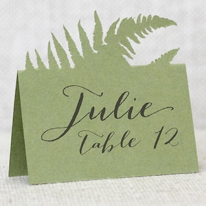 Fern Escort Cards place card, table number, wedding, woodland, nature, natural, outdoor, forrest, rustic, summer, spring, green moss image 1