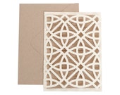 Circle Durance Wedding Invitations - interlocking, neutral, tan, brown, unique, cutout, trellis design with customizable colors