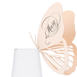 Butterfly Place Cards - blush pink wedding, champagne glass butterflies, lasercut wedding, bridal shower, baby girl, elaborate, gorgeous