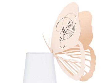 Butterfly Place Cards - blush pink wedding, champagne glass butterflies, lasercut wedding, bridal shower, baby girl, elaborate, gorgeous