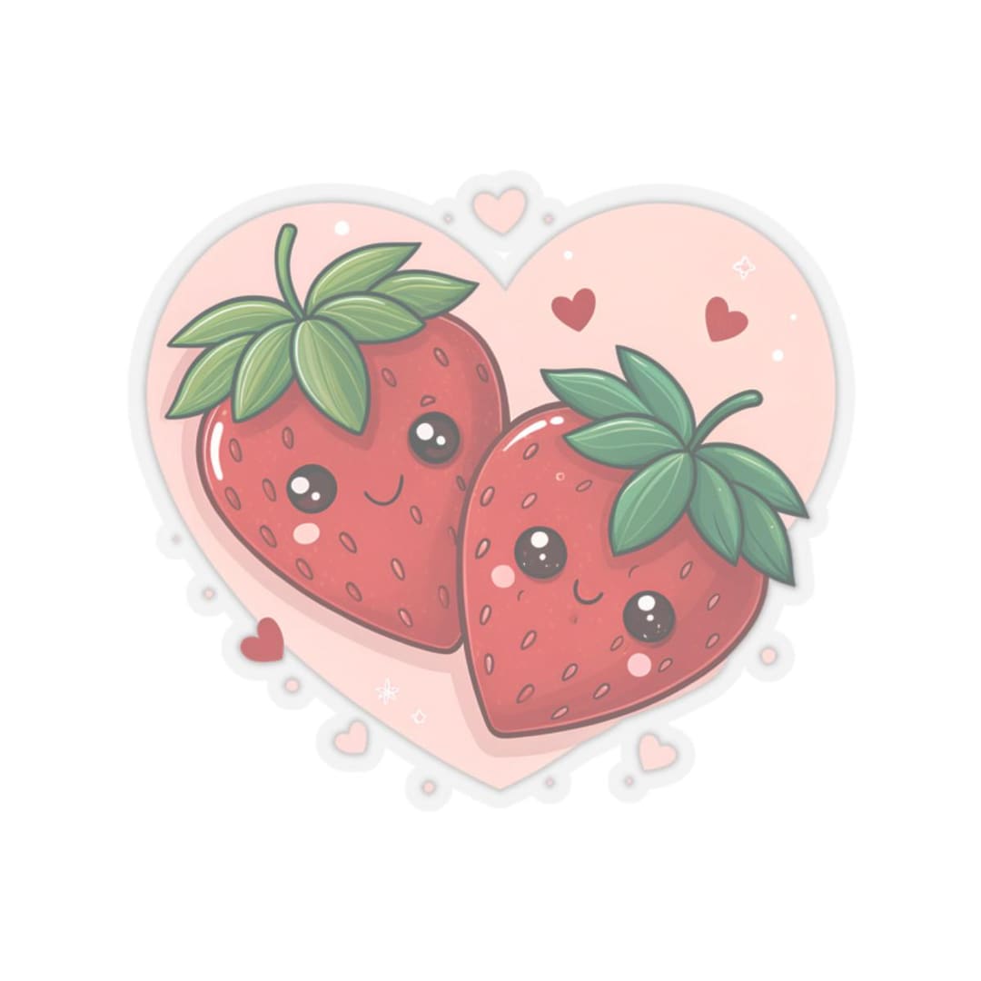 Valentine's Day Cartoon Strawberry Couple Kiss-cut Stickers, Cute Love ...