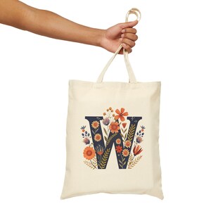 Letter W Monogram Cotton Canvas Tote Bag - Etsy