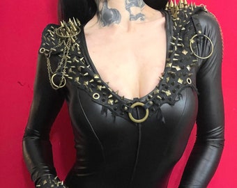 Hell Couture Gold Spiked Bodysuit